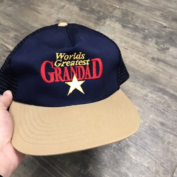 Vintage 90s SIGNATURES Worlds Greatest Grandad Snapback Hat Embroidered Cap Mesh - Picture 1 of 9